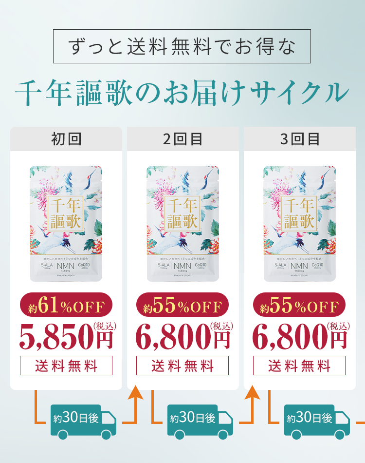 ずっと送料無料でお得な千年謳歌のお届けサイクル