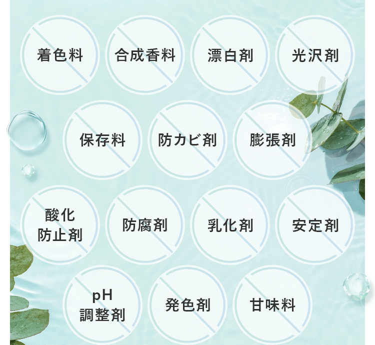 着色料、合成香料、漂白剤、光沢材、保存料、防カビ剤、膨張剤、酸化防止剤、防腐剤、乳化剤、安定剤、pH調整剤、発色剤、甘味料