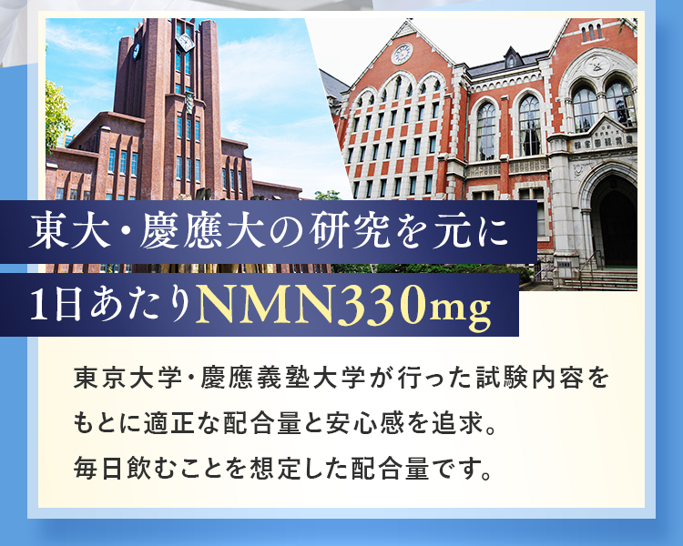 東大・慶應大の研究を元に1日あたりNMN330mg